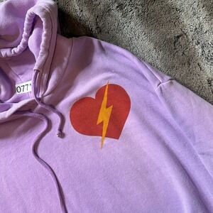 $189 Aviator Nation Unisex SZ M Bolt Heart Pullover Relaxed Hoodie Purple